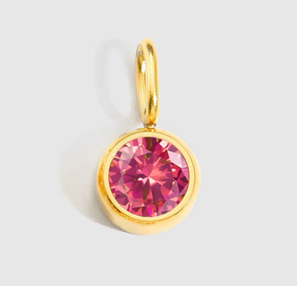 Birthstone Charm Necklace with pink 8 mm pendant in gold-plated stainless steel.