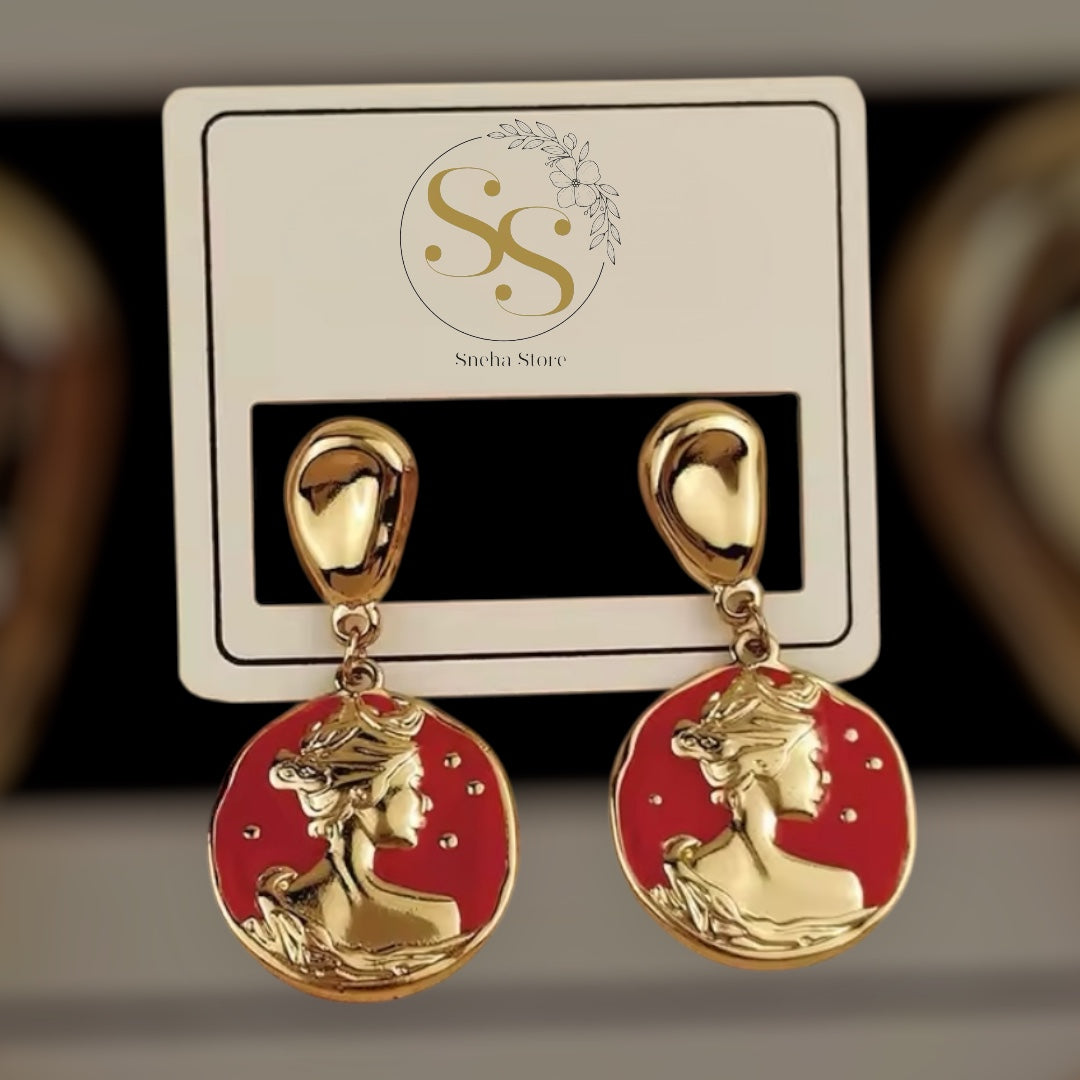 Goddess Cameo Enamel Drop Earrings