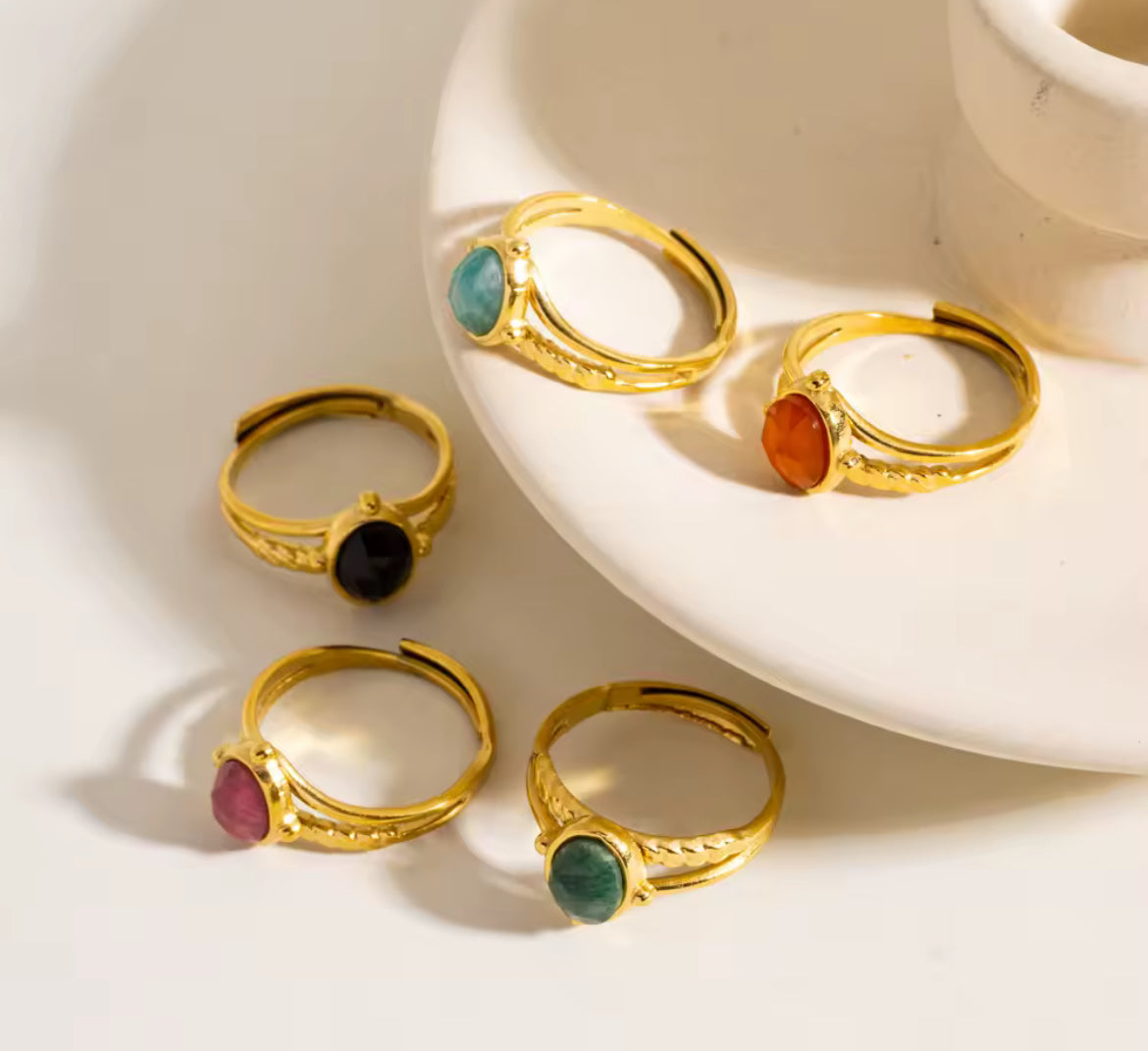 Gold Gemstone Ring Collection – Adjustable Statement Rings