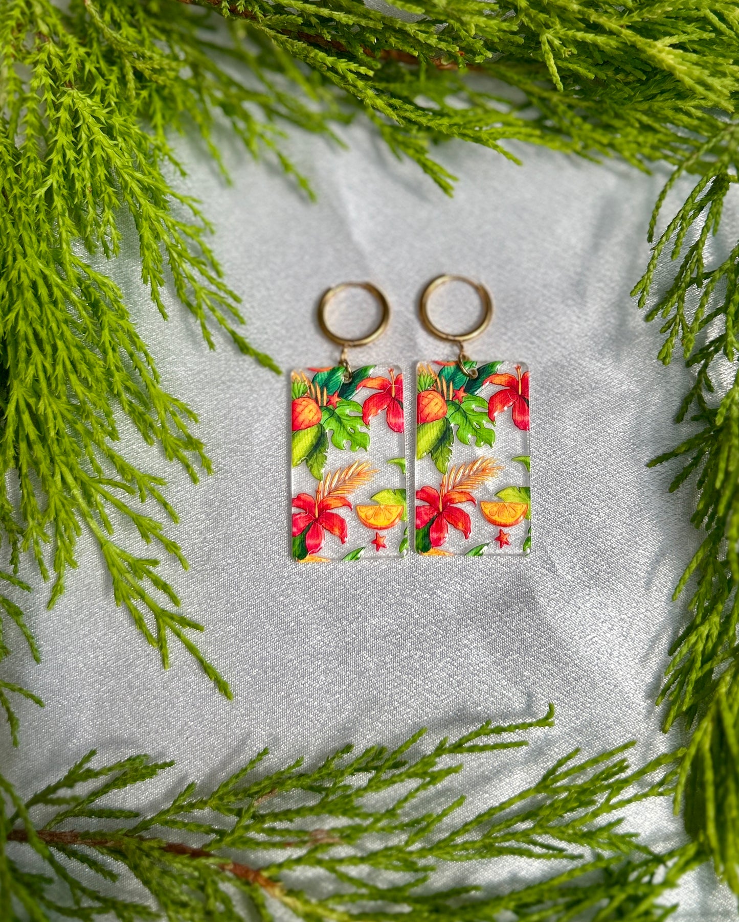 πΊ Tropical Garden Acrylic Earrings β Stainless Steel & Waterproof