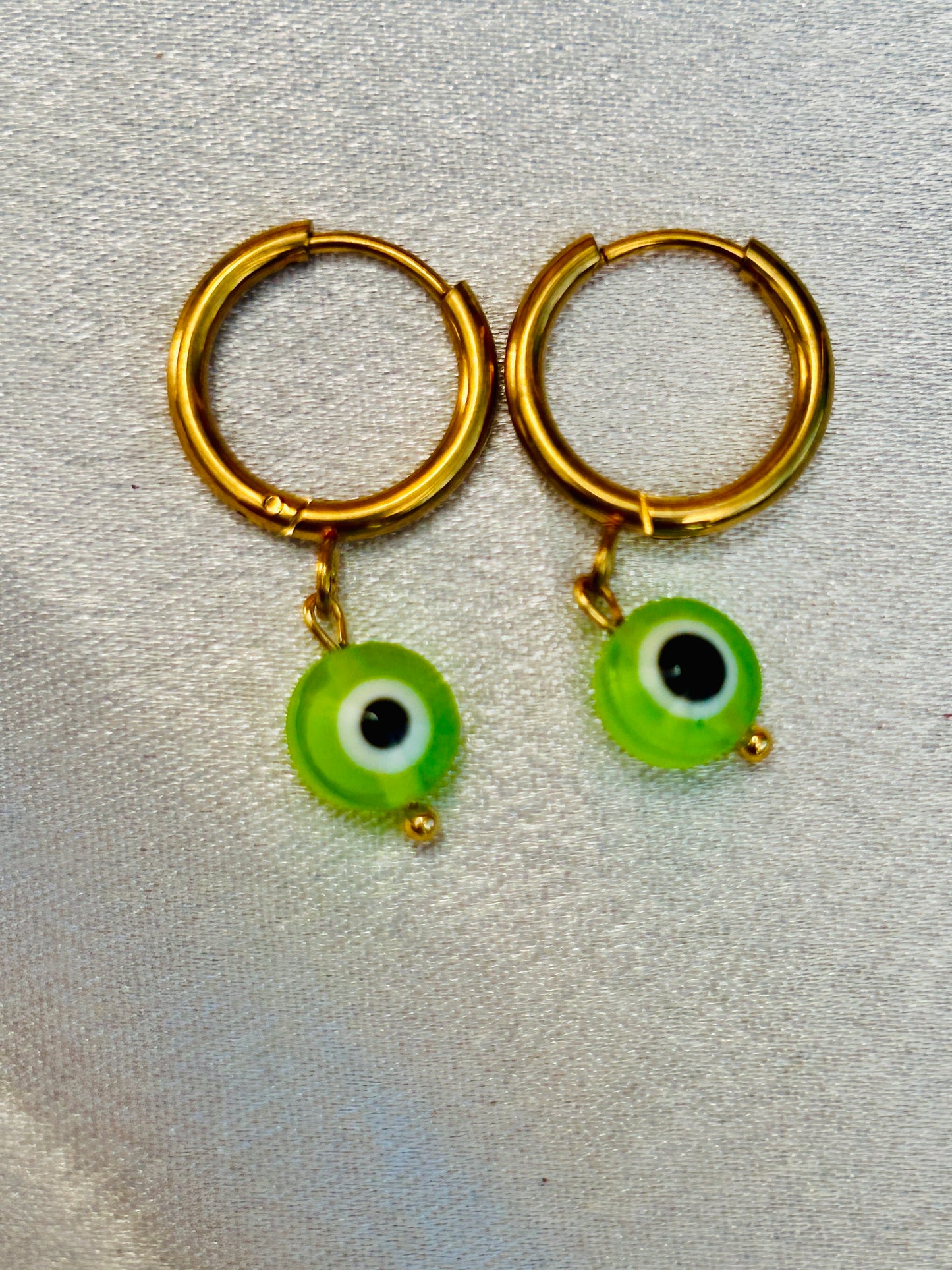 π§Ώ Mini Evil Eye Charm Huggie Earrings β Stainless Steel & Acrylic