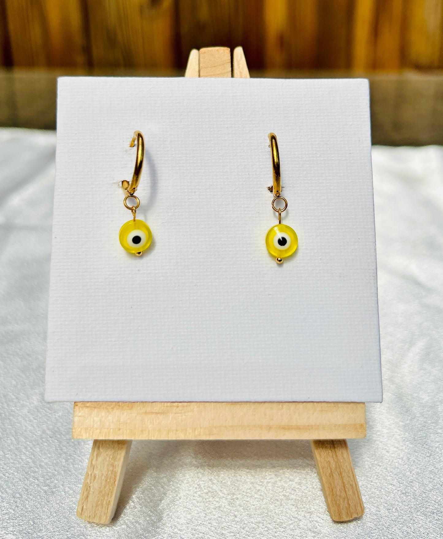 π§Ώ Mini Evil Eye Charm Huggie Earrings β Stainless Steel & Acrylic