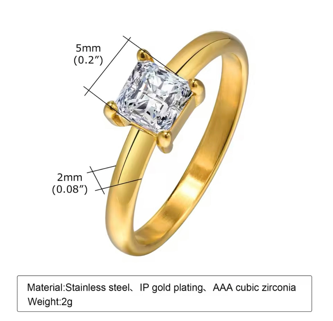 Classic Solitaire Gold-Plated Stainless Steel Rings – Oval & Square Cut AAA Zirconia