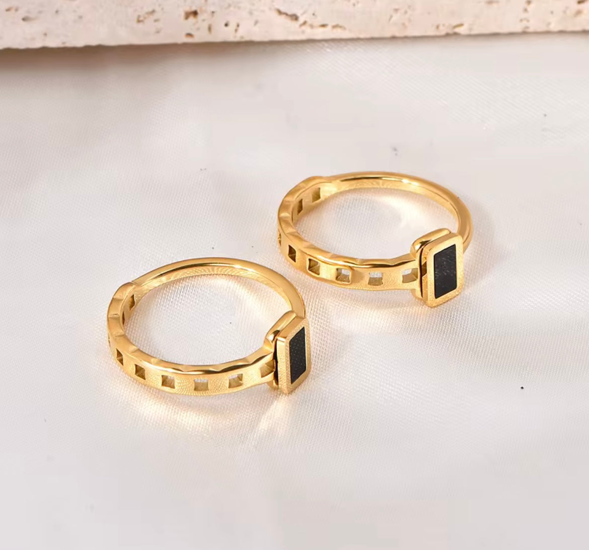 Dainty Black Enamel Geo Ring