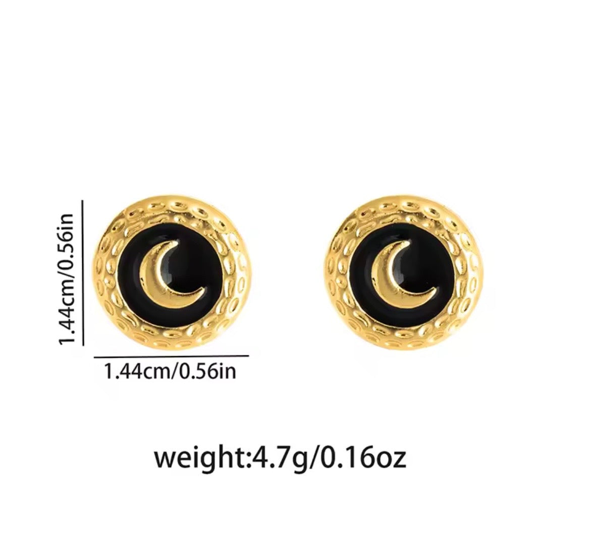 Heart & Moon Enamel Stud Earrings – Stainless Steel