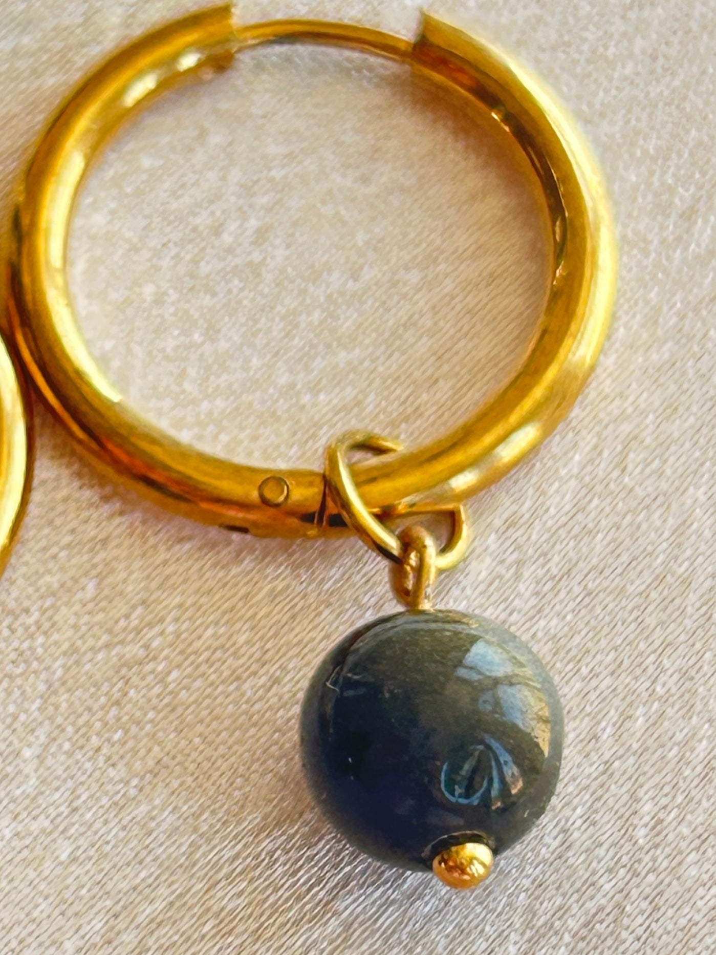 Golden Gemstone Hoop Earrings – Natural Stone Collection - Handmade