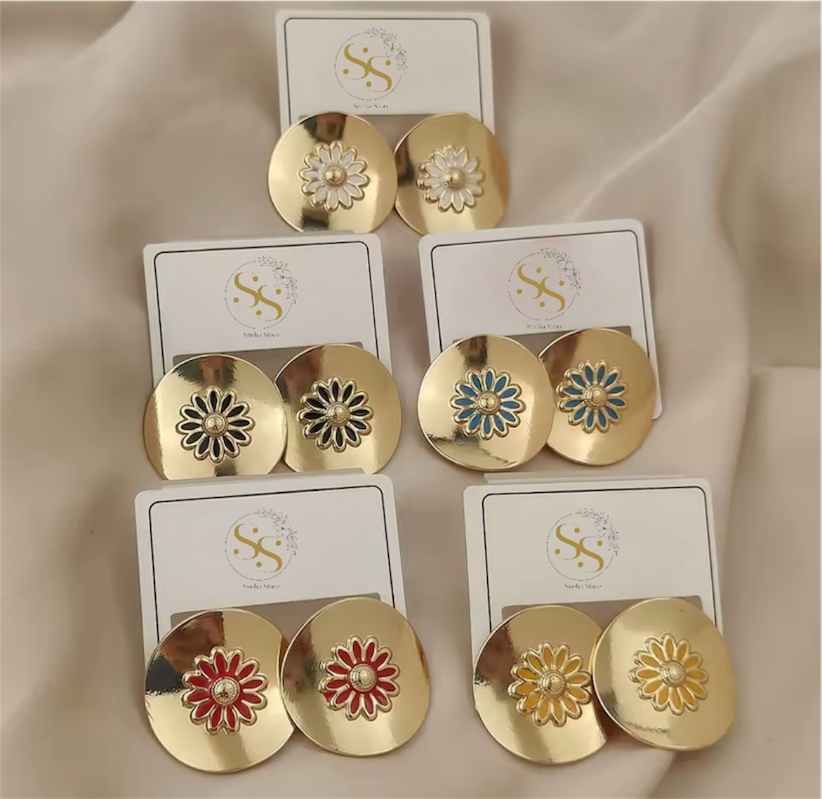 Golden Bloom Enamel Stud Earrings