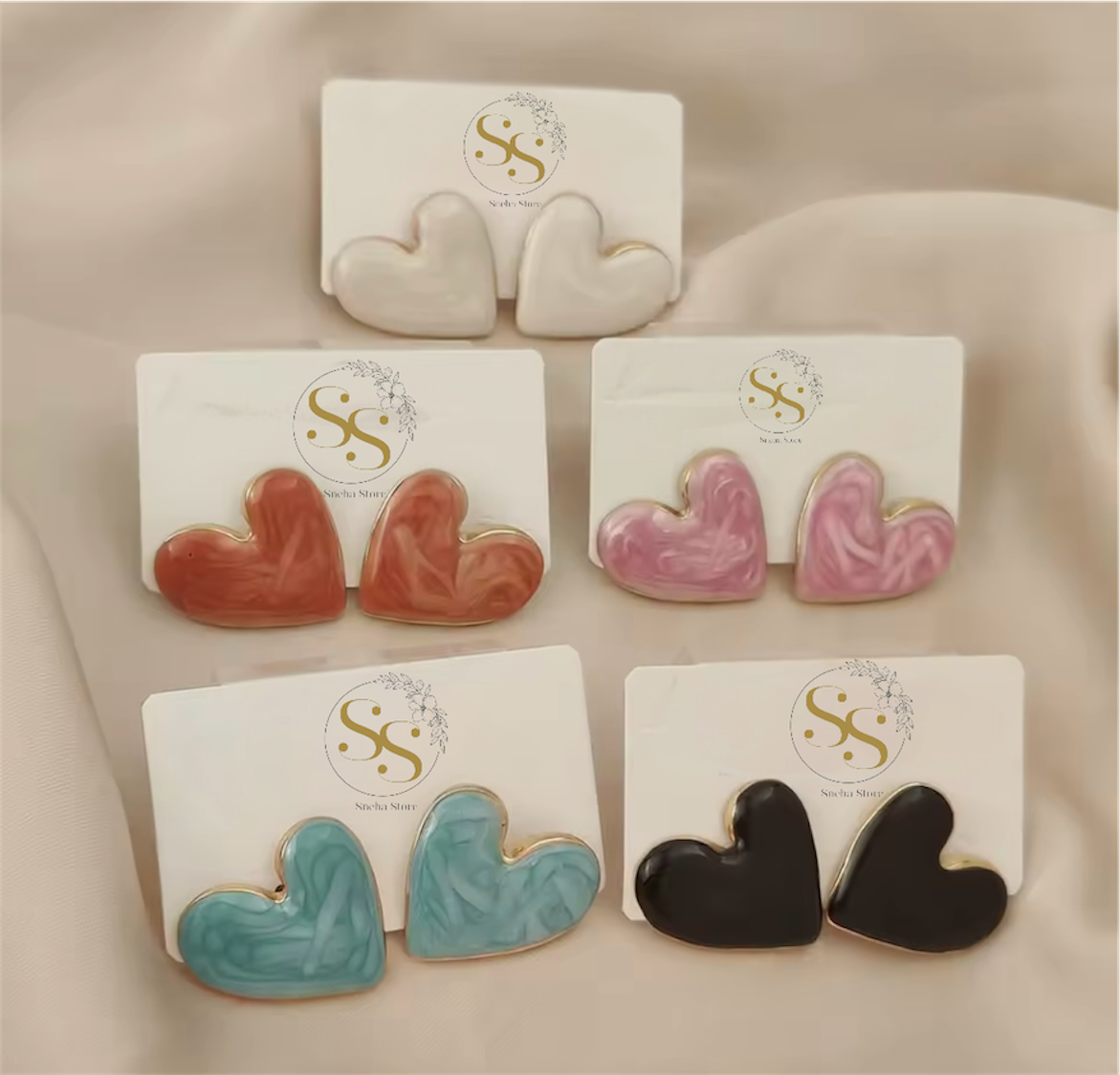 Enamel Heart Stud Earrings