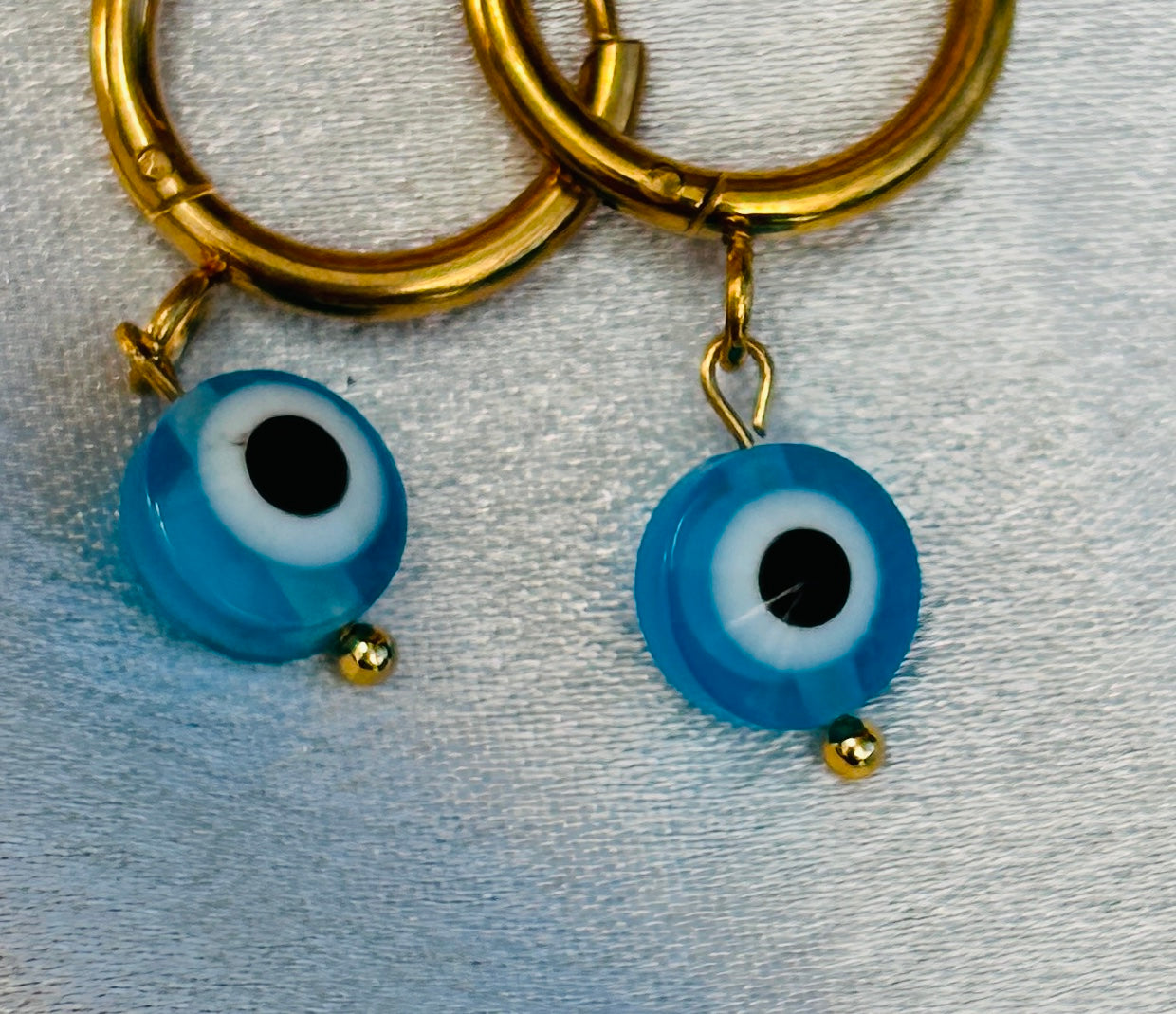 π§Ώ Mini Evil Eye Charm Huggie Earrings β Stainless Steel & Acrylic