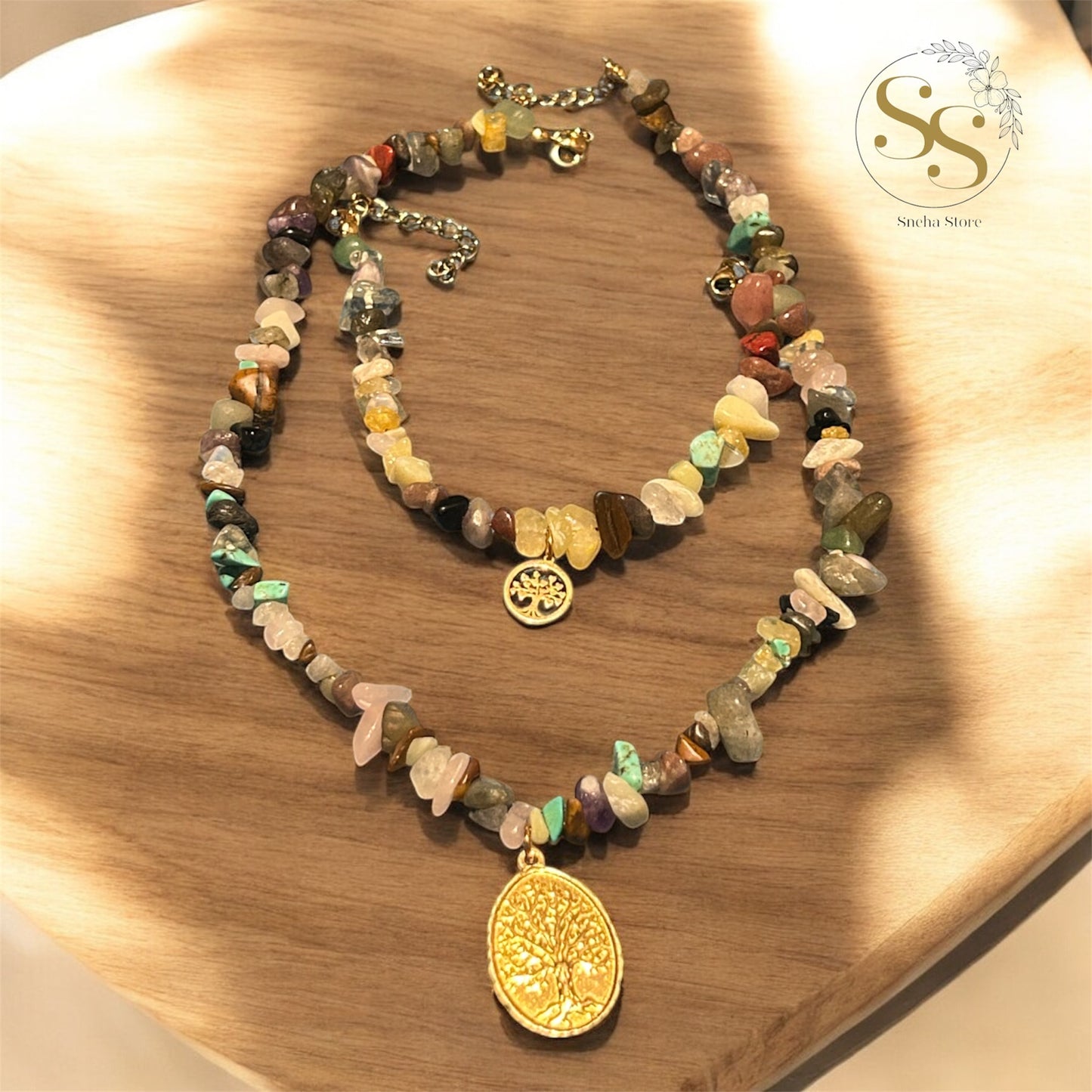 Tree of Harmony Natural Stone Necklace and Bracelet