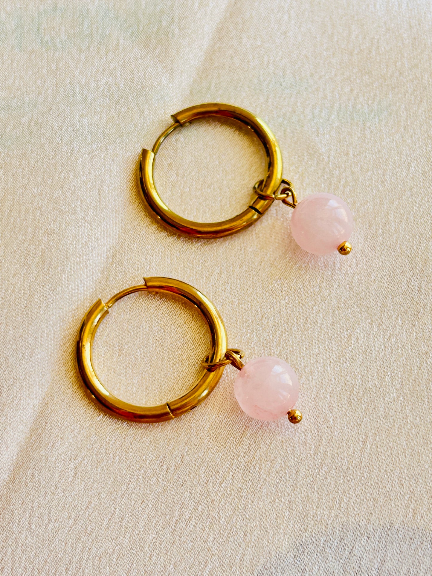 Golden Gemstone Hoop Earrings – Natural Stone Collection - Handmade