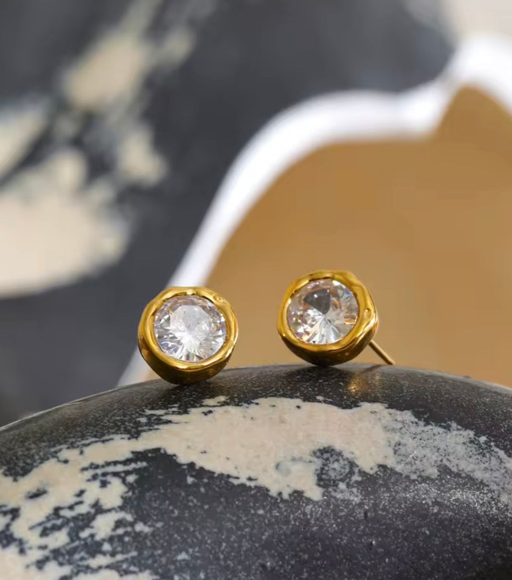 Golden CZ Stud Earrings