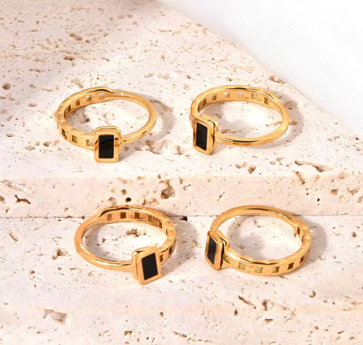 Dainty Black Enamel Geo Ring