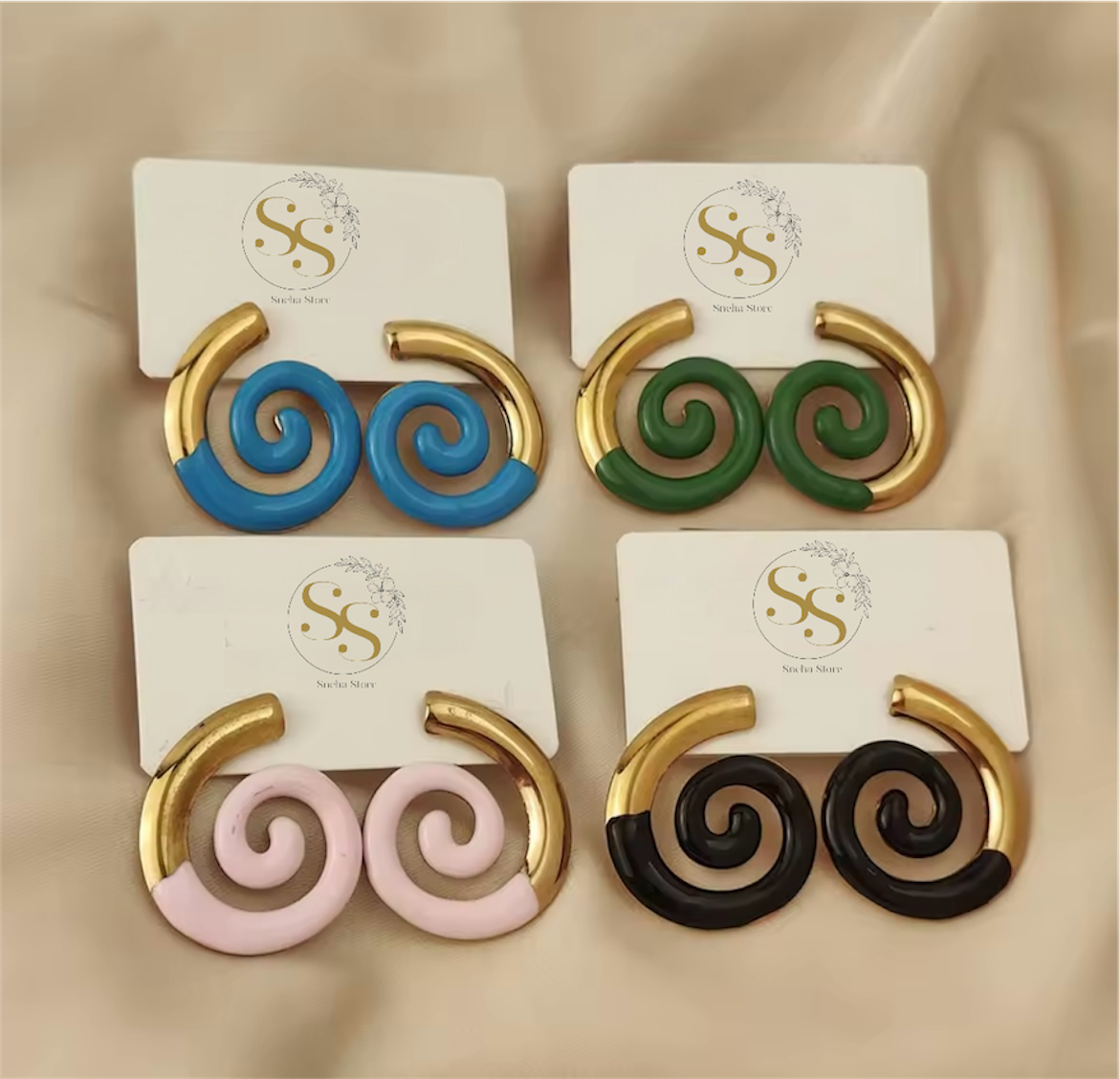 Enamel Spiral Hoop Earrings