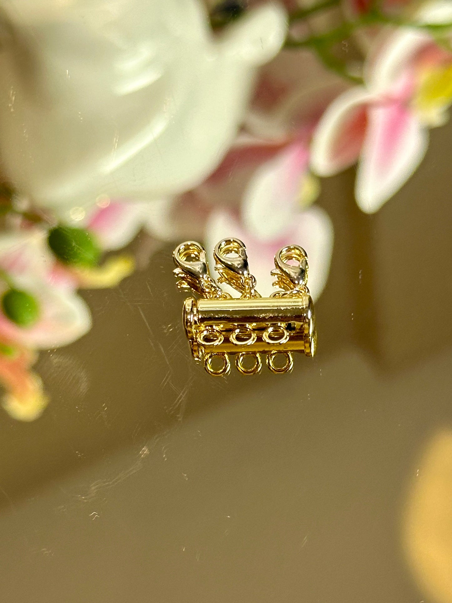 Gold color brass Layered Necklace Spacer Clasp with magnetic slide design for multi-strand necklaces.