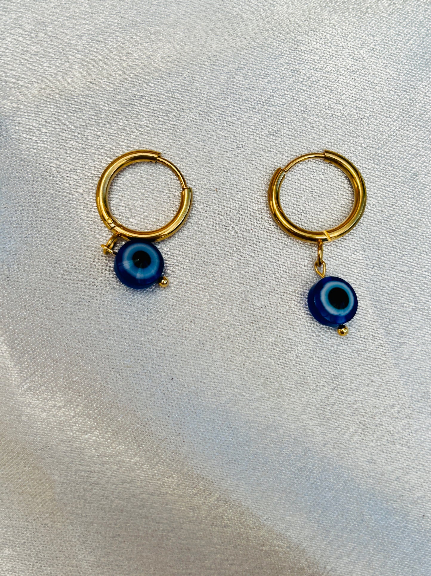 π§Ώ Mini Evil Eye Charm Huggie Earrings β Stainless Steel & Acrylic