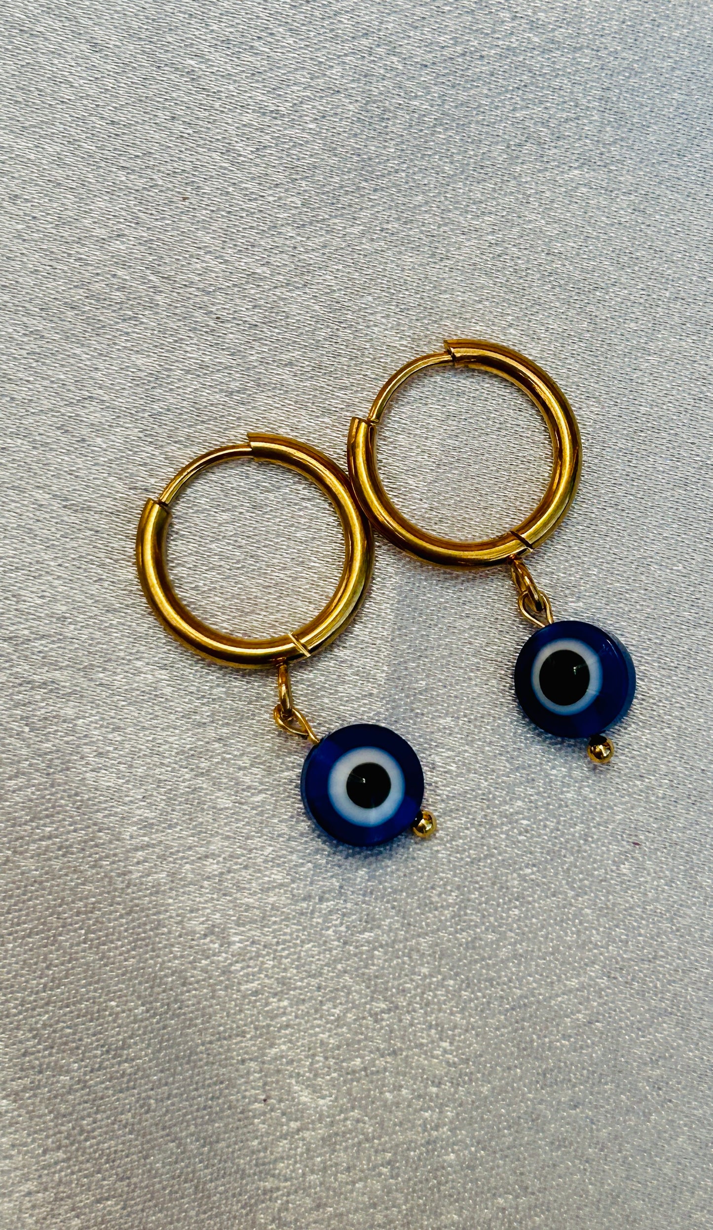 π§Ώ Mini Evil Eye Charm Huggie Earrings β Stainless Steel & Acrylic