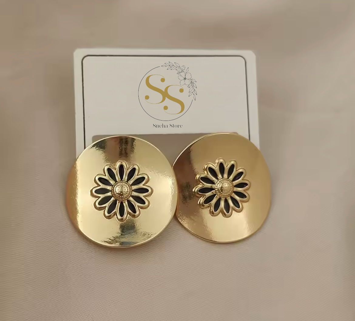 Golden Bloom Enamel Stud Earrings