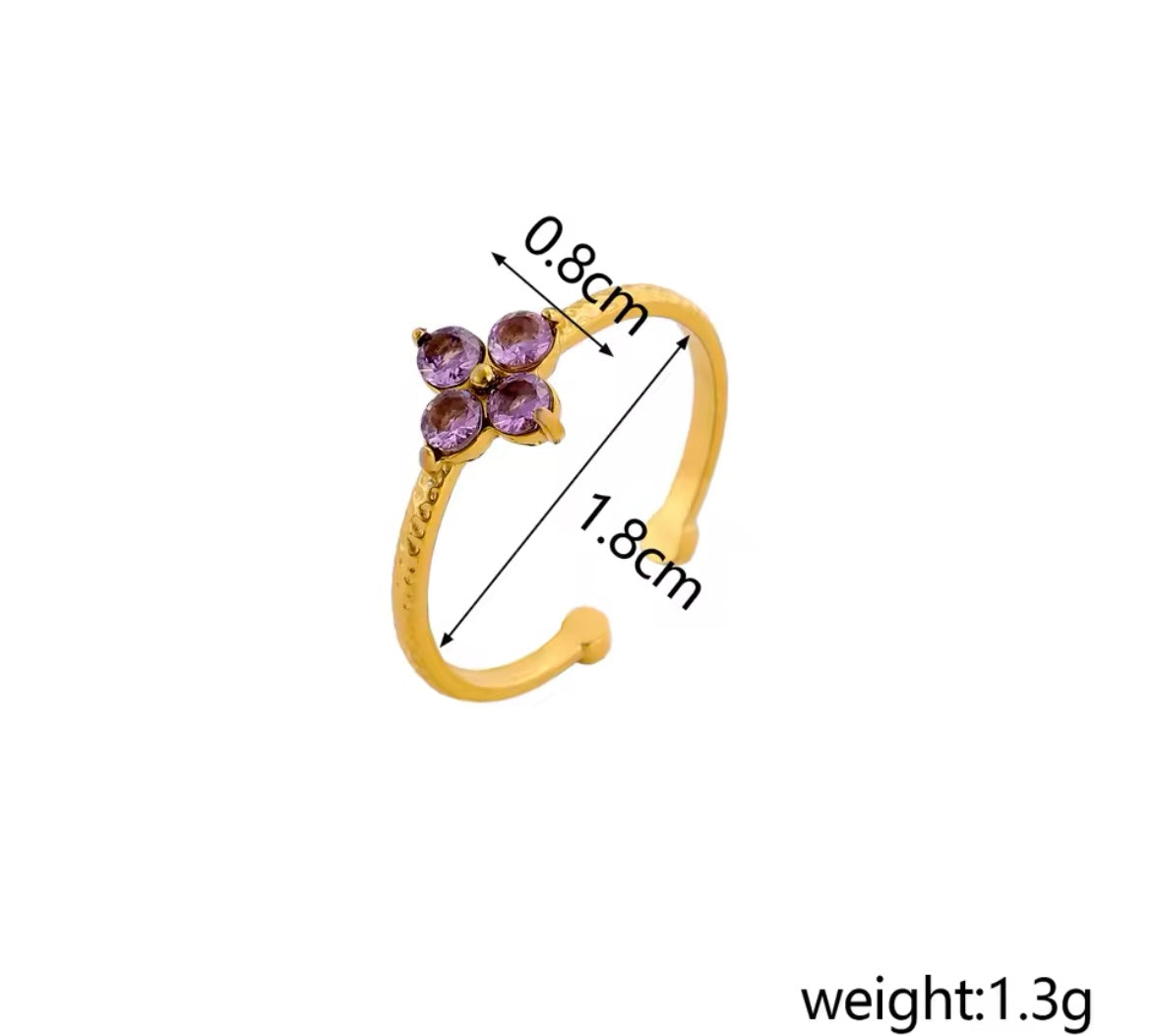 Flower Zircon Adjustable Ring