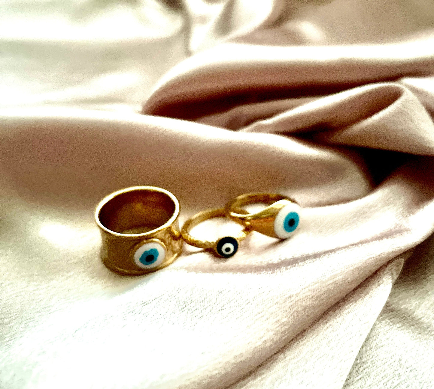 Devil Eye Rings size 7, 18K gold plated, evil eye design, waterproof luxury jewelry.