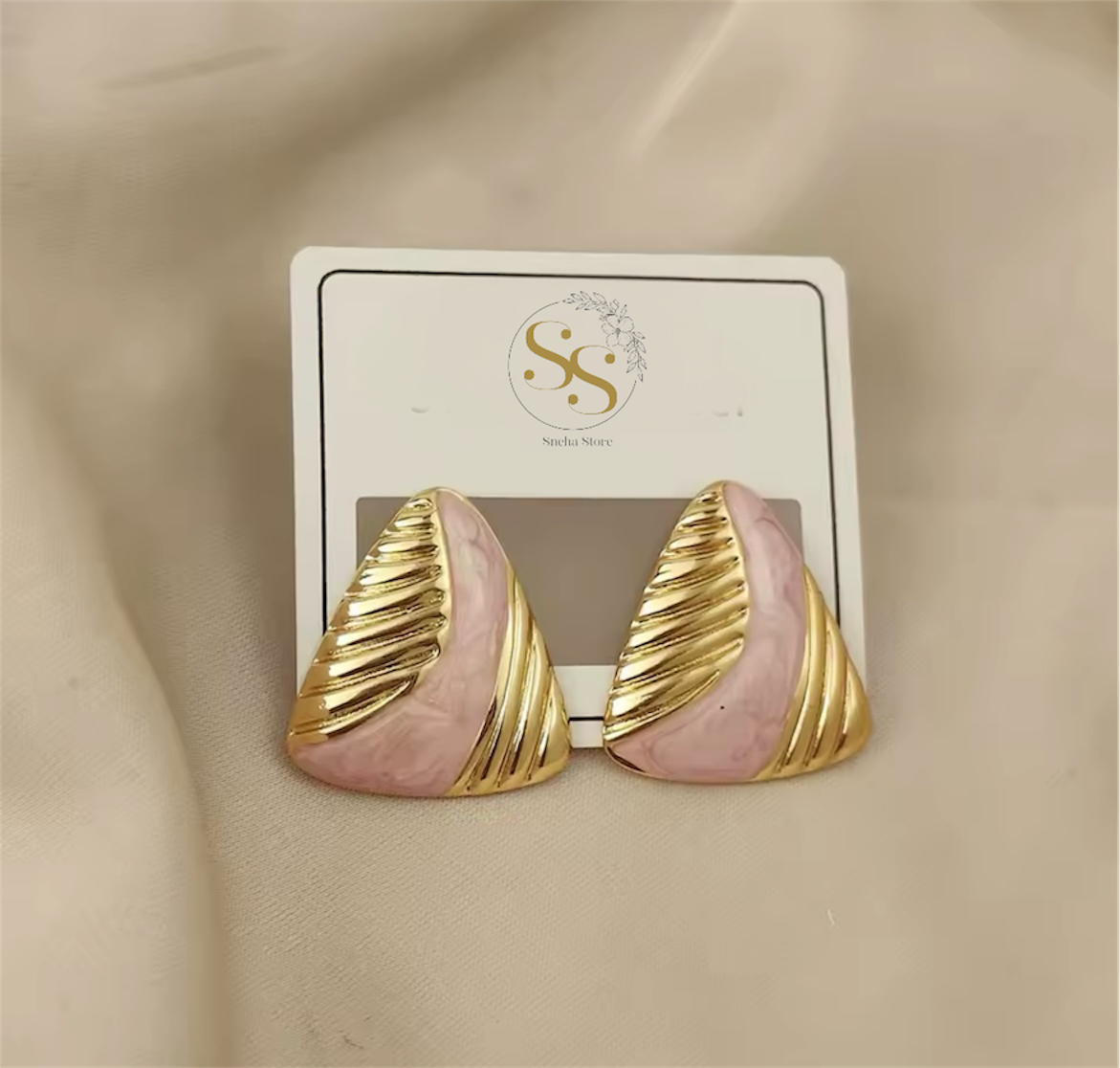 Golden Wave Enamel Statement Earrings