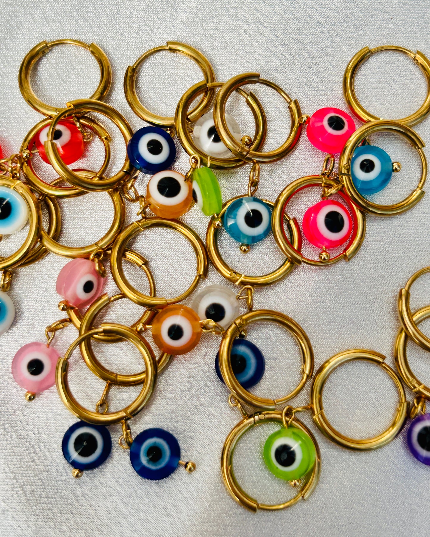 π§Ώ Mini Evil Eye Charm Huggie Earrings β Stainless Steel & Acrylic