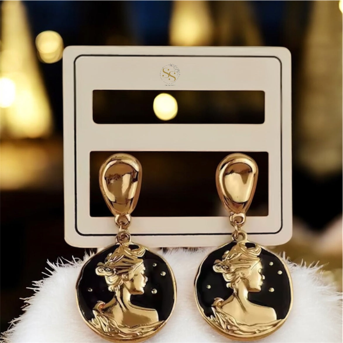 Goddess Cameo Enamel Drop Earrings
