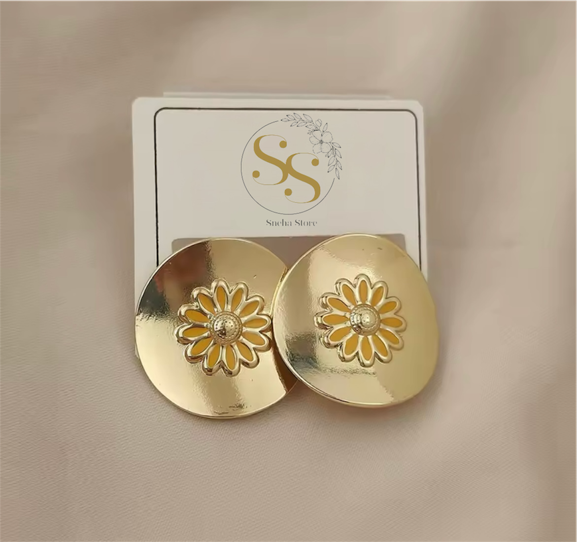 Golden Bloom Enamel Stud Earrings