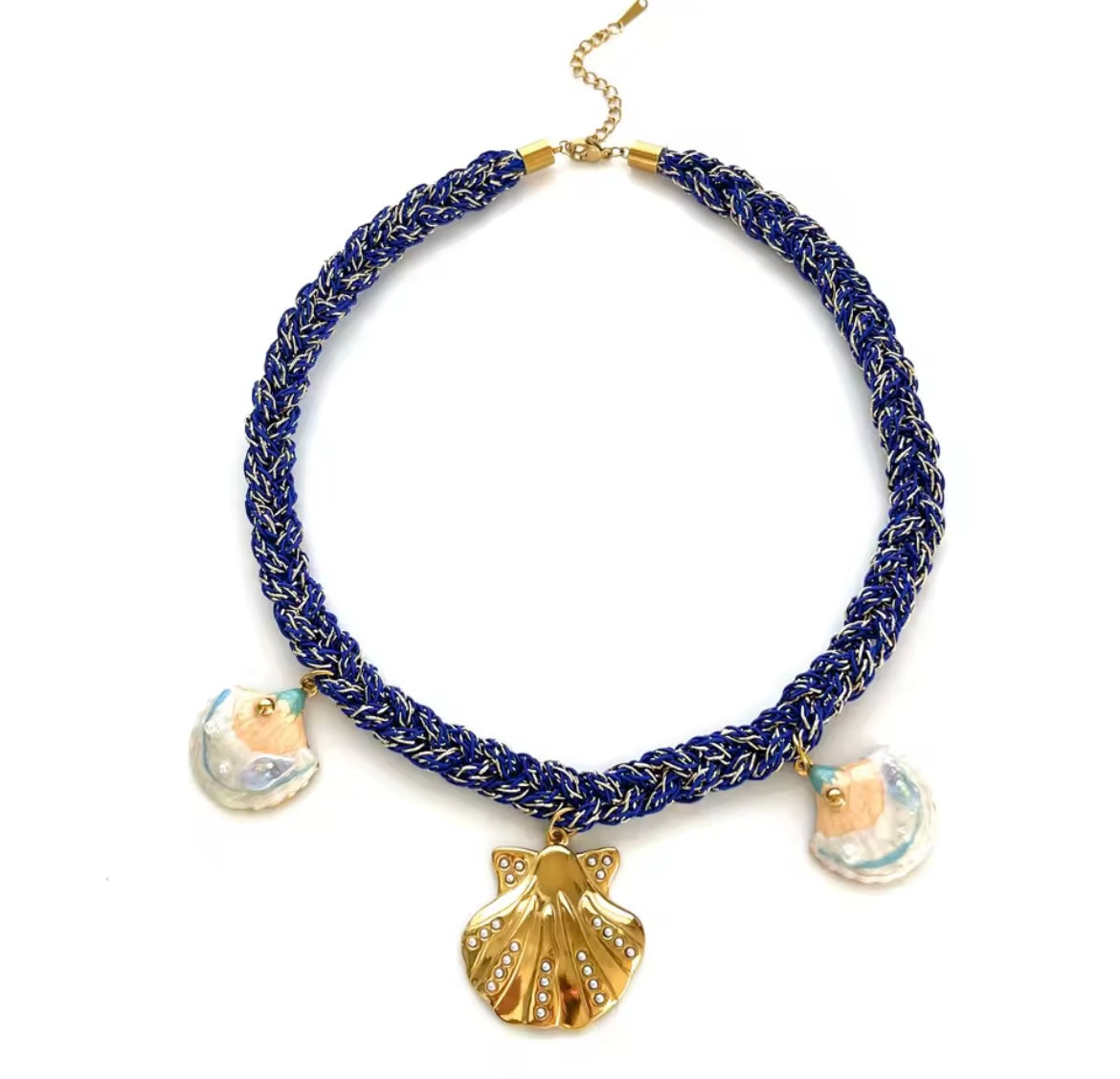 Boho Treasure Fabric Necklace – Stainless Steel & Acrylic Charm Statement Piece