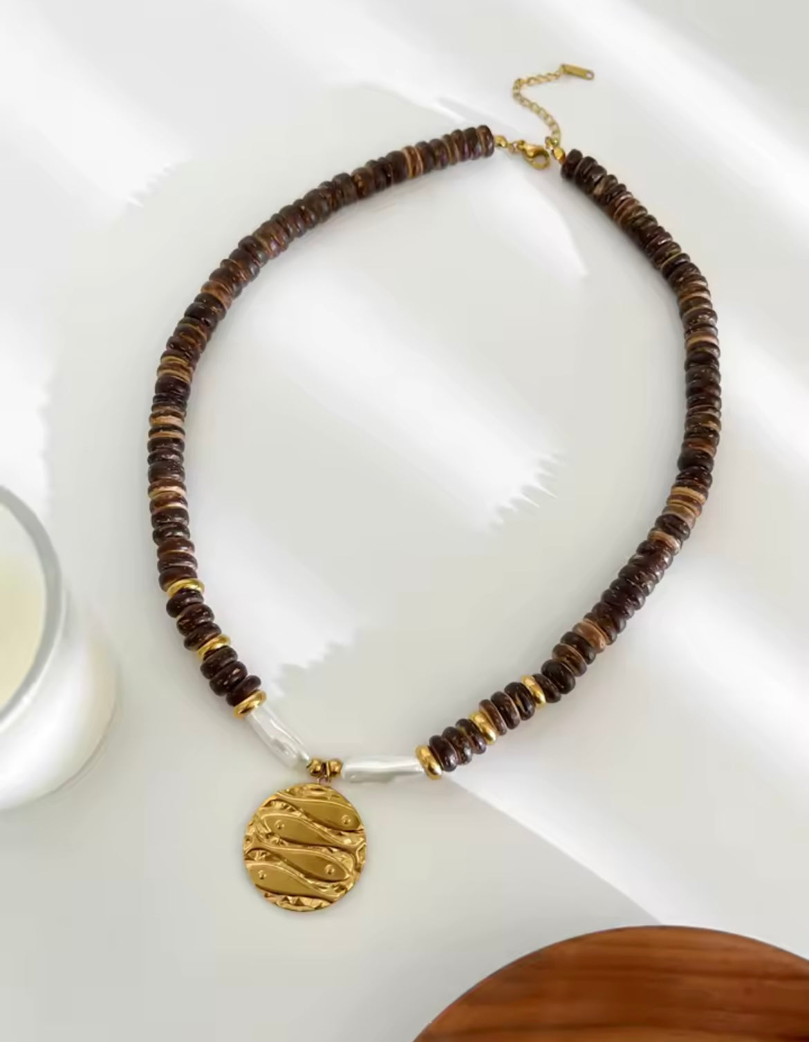 Boho Treasure Fabric Necklace – Stainless Steel & Acrylic Charm Statement Piece