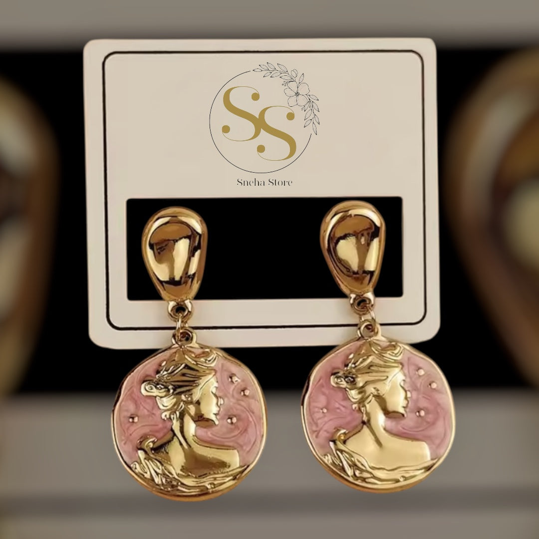 Goddess Cameo Enamel Drop Earrings