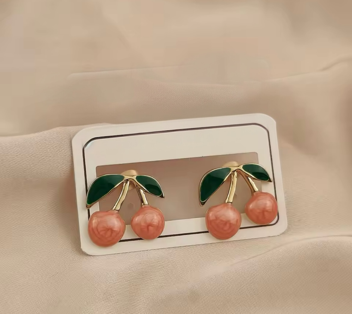 Enamel Cherry Stud Earrings