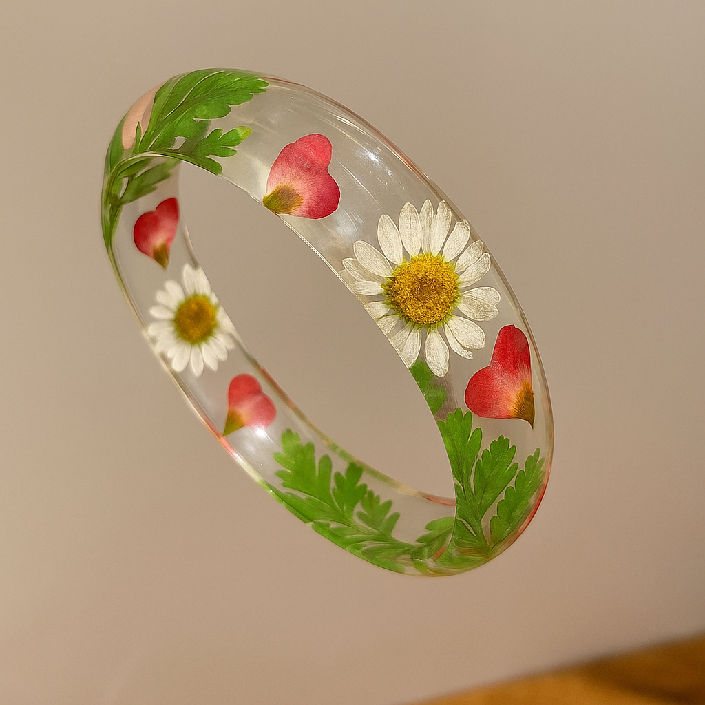 FloraGlow Resin Bangle Collection β Natural Dried Flower Bracelets