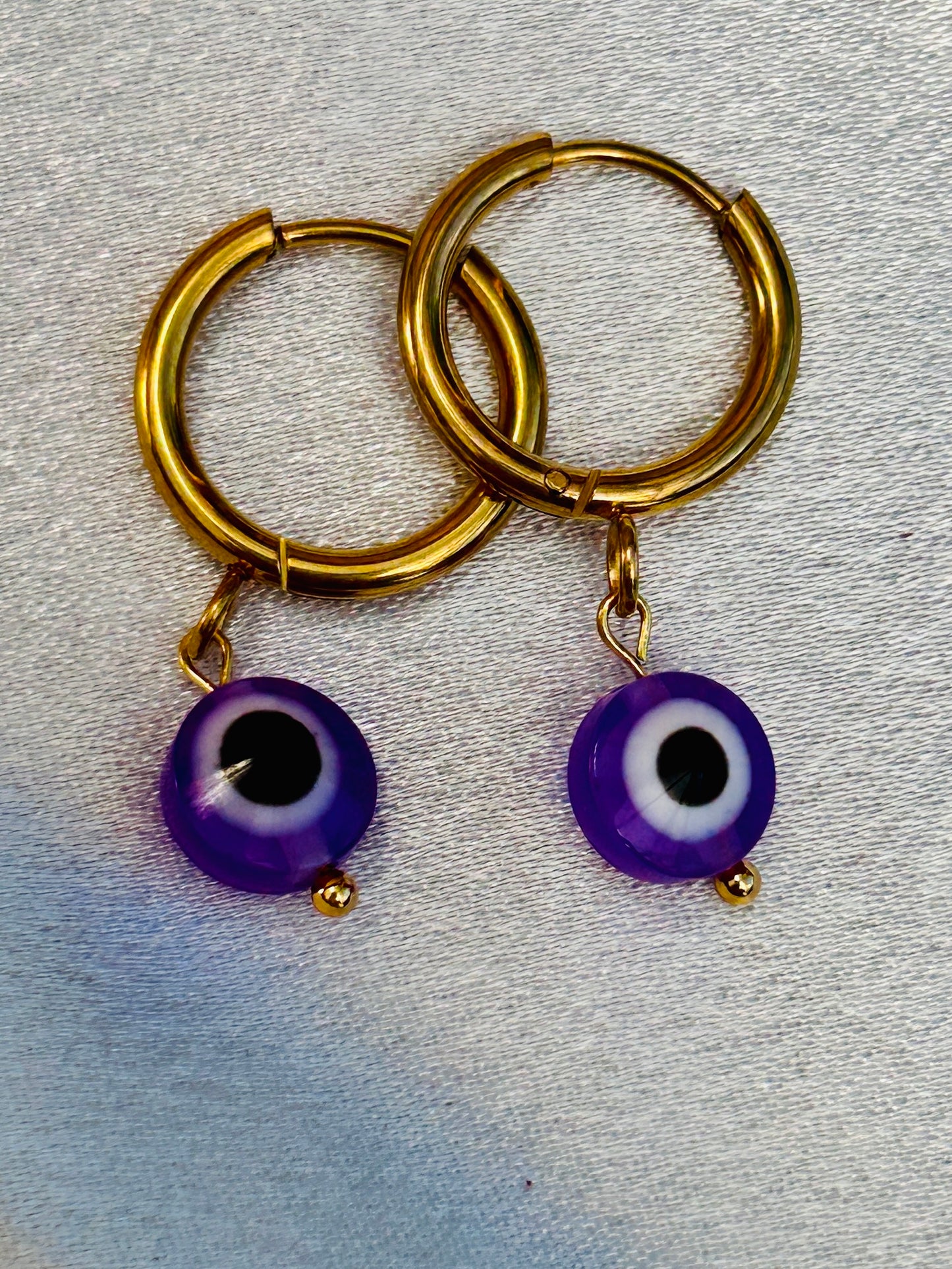 π§Ώ Mini Evil Eye Charm Huggie Earrings β Stainless Steel & Acrylic