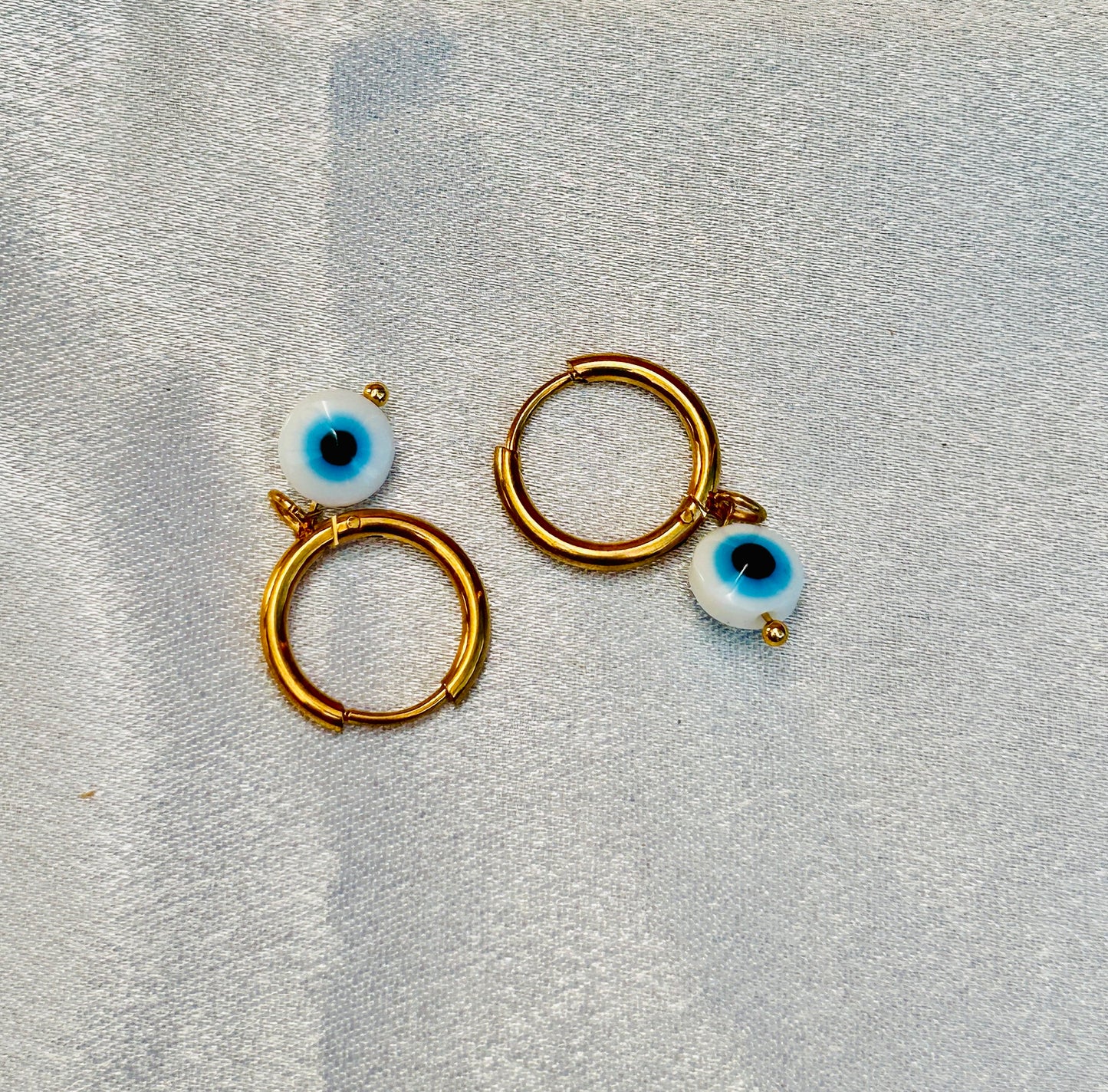 π§Ώ Mini Evil Eye Charm Huggie Earrings β Stainless Steel & Acrylic