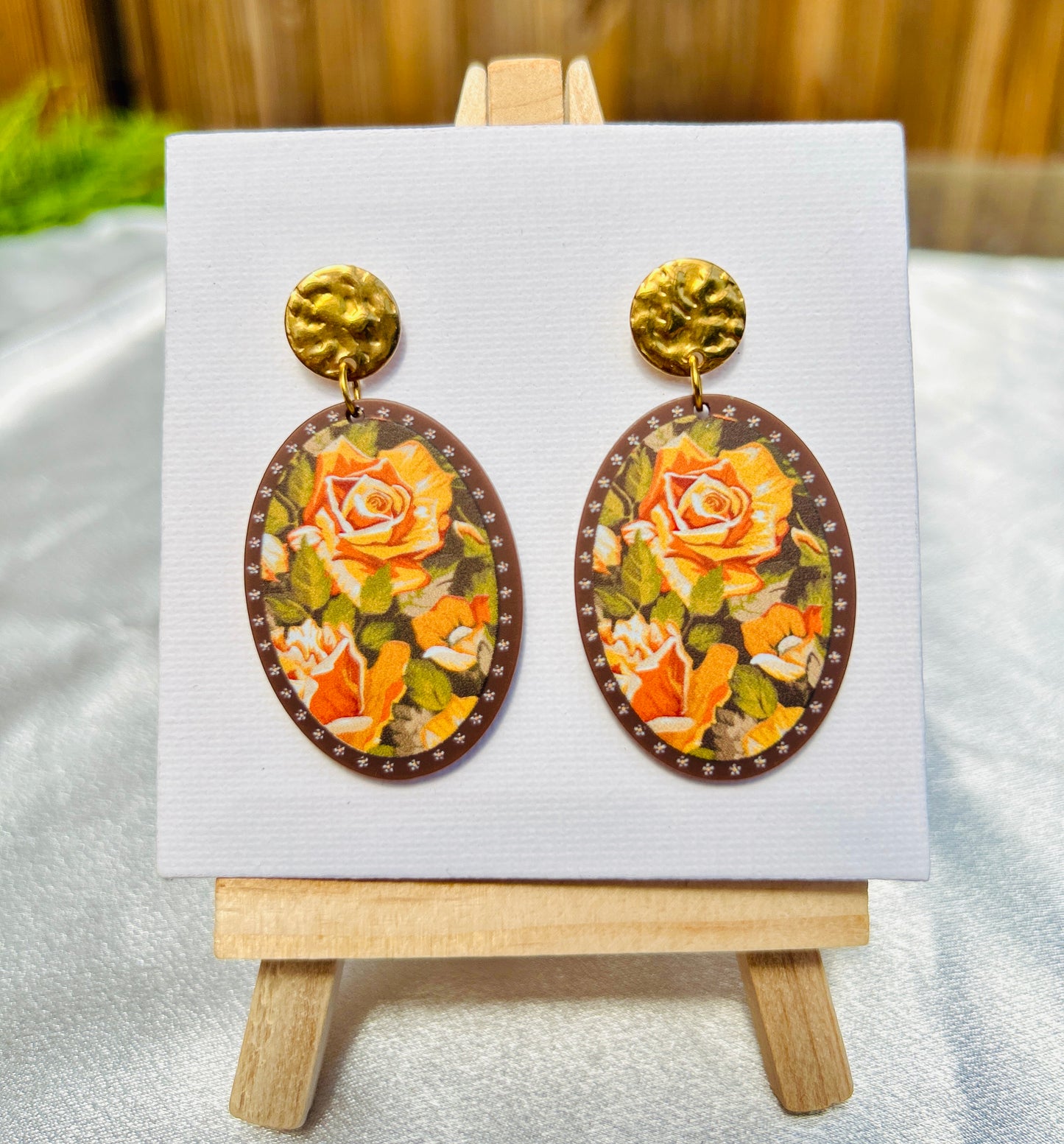 πΈ Vintage Bloom Oval Earrings β Stainless Steel & Acrylic