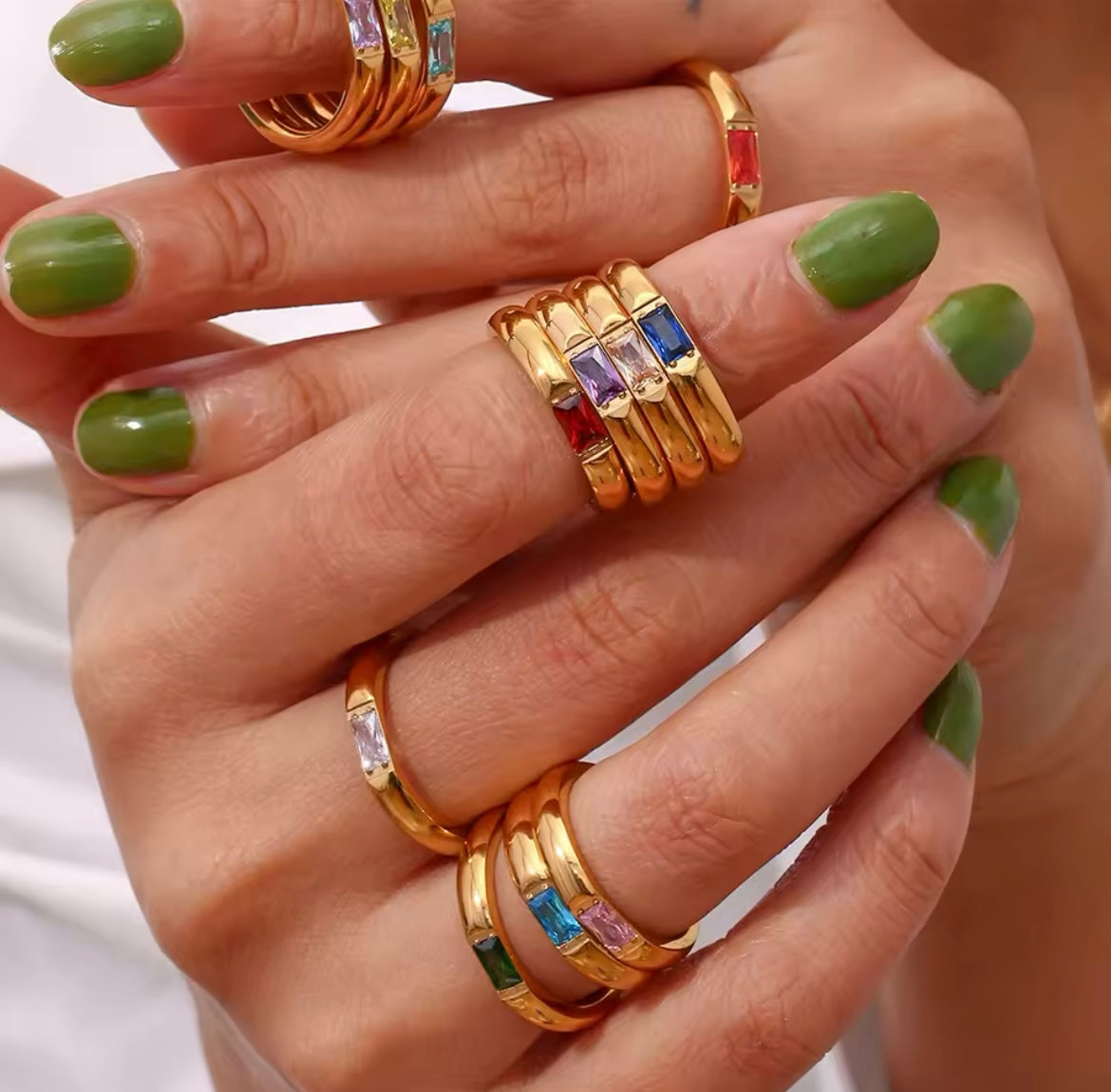 Zaria Gem Band Ring– 18K Gold Plated Elegance