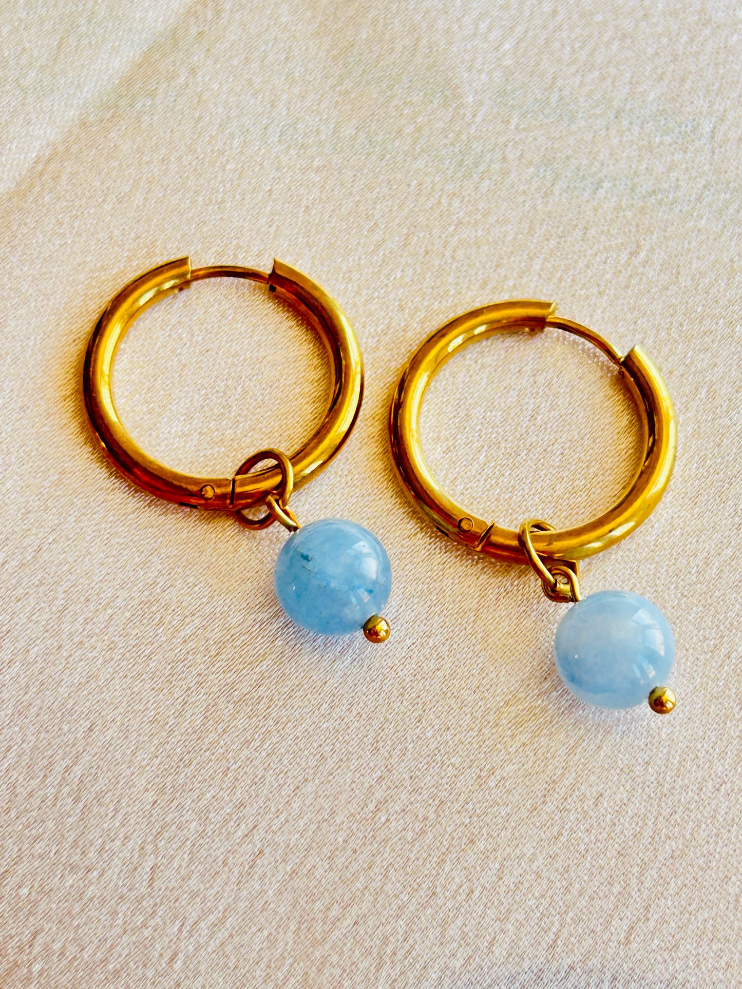 Golden Gemstone Hoop Earrings – Natural Stone Collection - Handmade