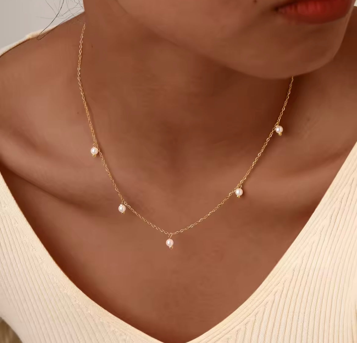 PearlWhisper Dainty Drop Necklace – Gold Stainless Steel