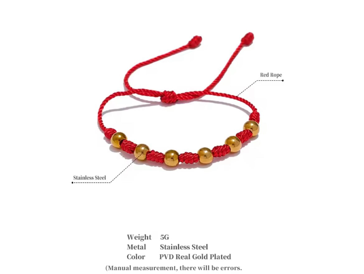 Red Protection Bracelet with Gold Beads