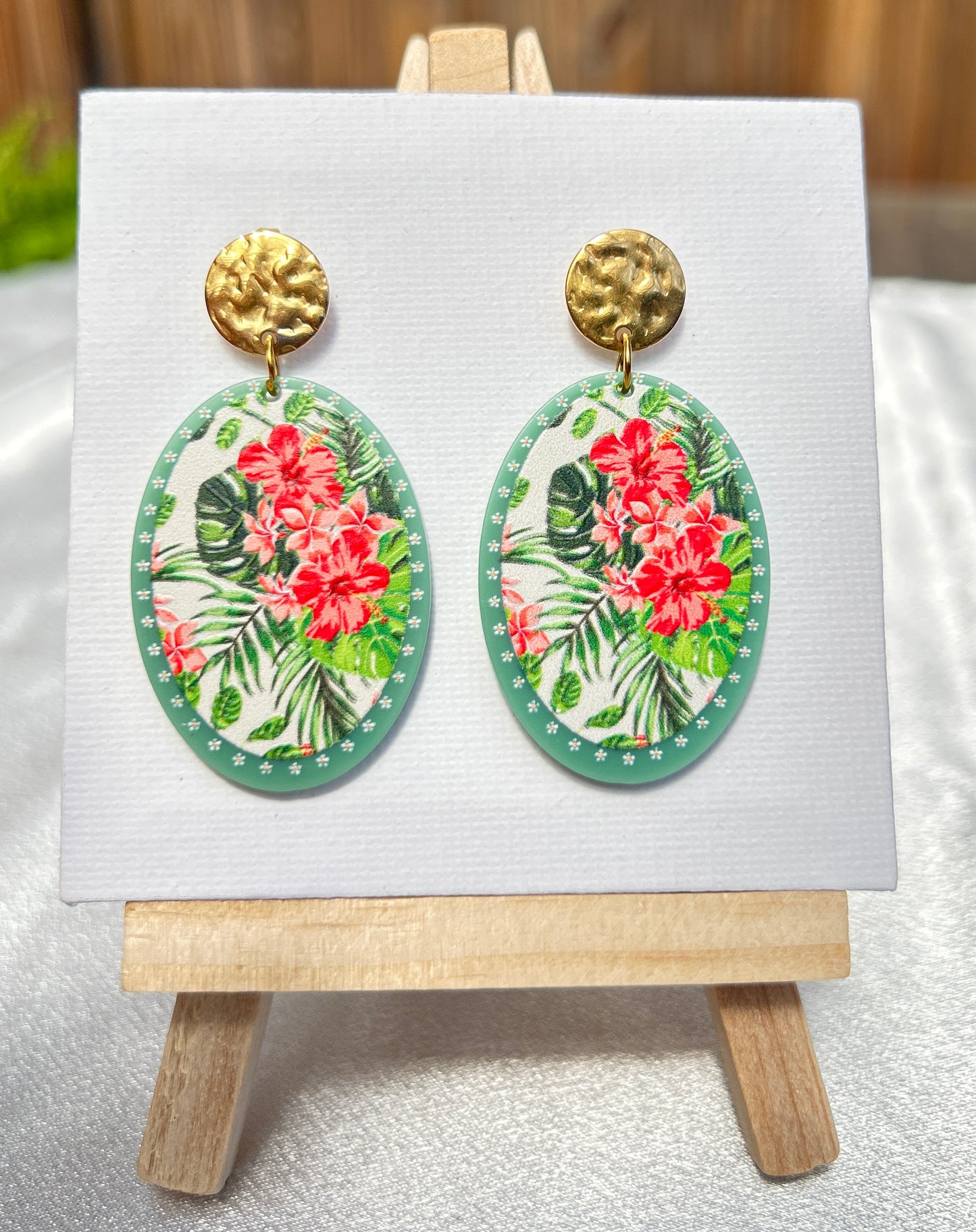 πΈ Vintage Bloom Oval Earrings β Stainless Steel & Acrylic