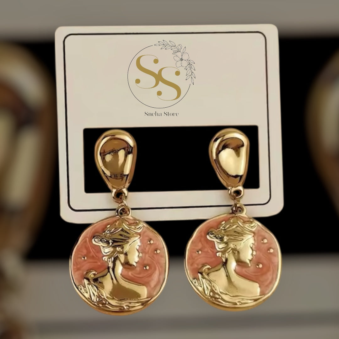 Goddess Cameo Enamel Drop Earrings