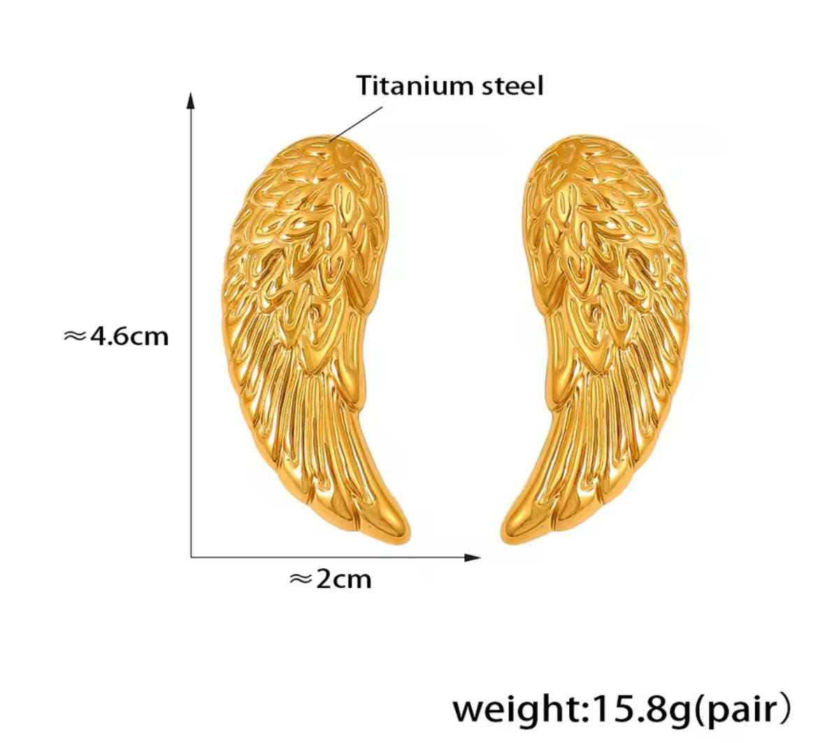 Stainless Steel Gold-Plated Angel Wing Earrings