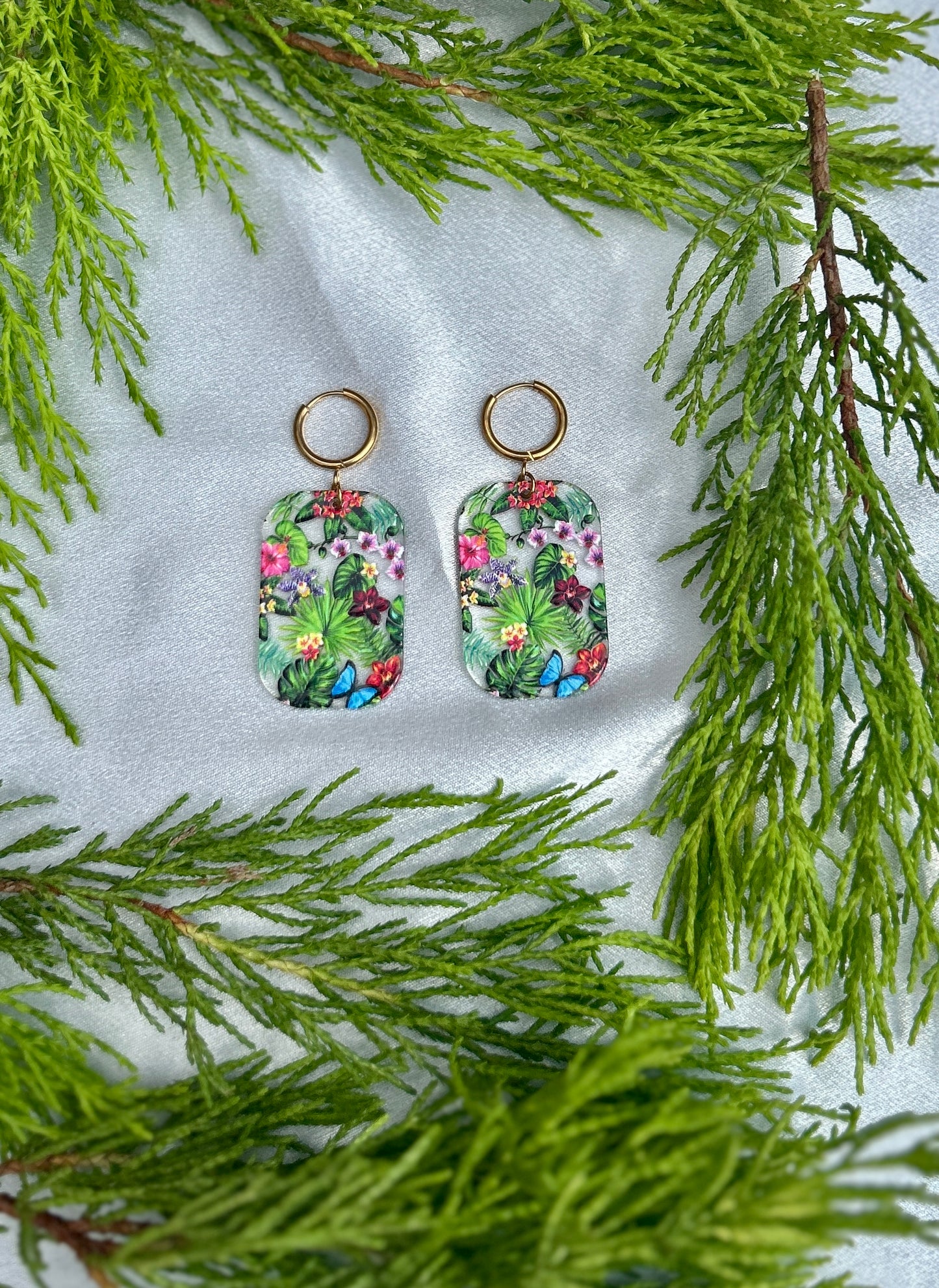 πΊ Tropical Garden Acrylic Earrings β Stainless Steel & Waterproof