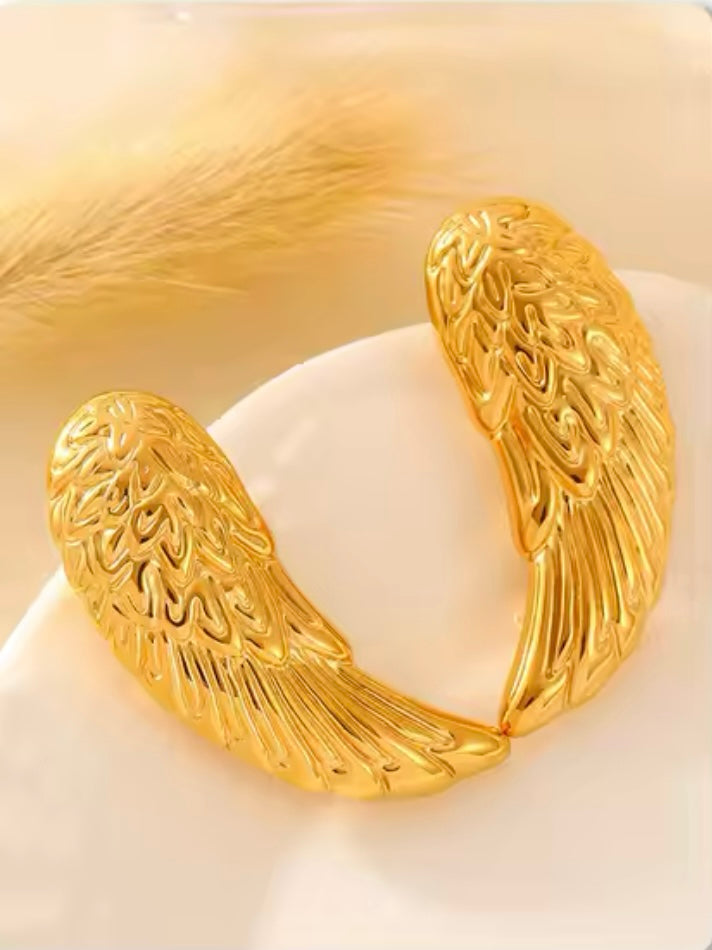 Stainless Steel Gold-Plated Angel Wing Earrings