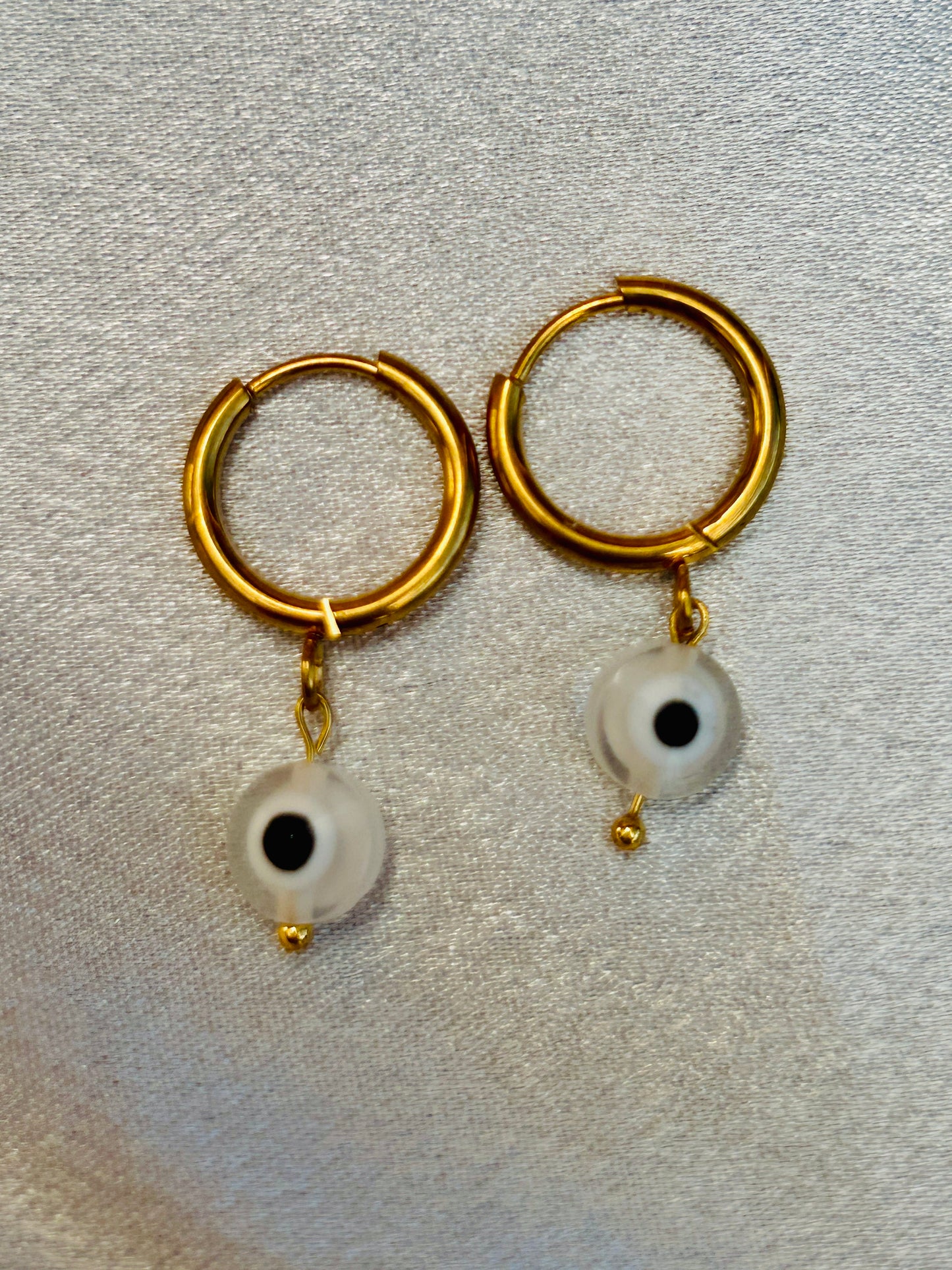 🧿 Mini Evil Eye Charm Huggie Earrings – Stainless Steel & Acrylic