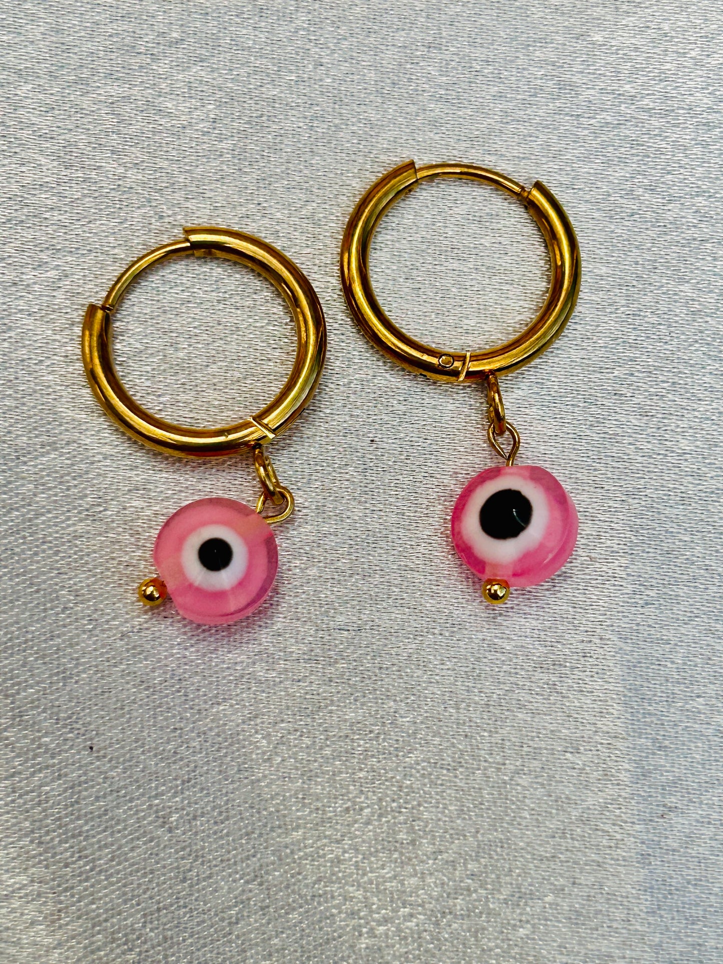 π§Ώ Mini Evil Eye Charm Huggie Earrings β Stainless Steel & Acrylic