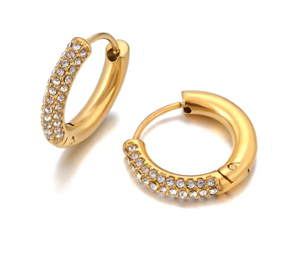 Crystal Pave Gold Huggie Hoop Earrings
