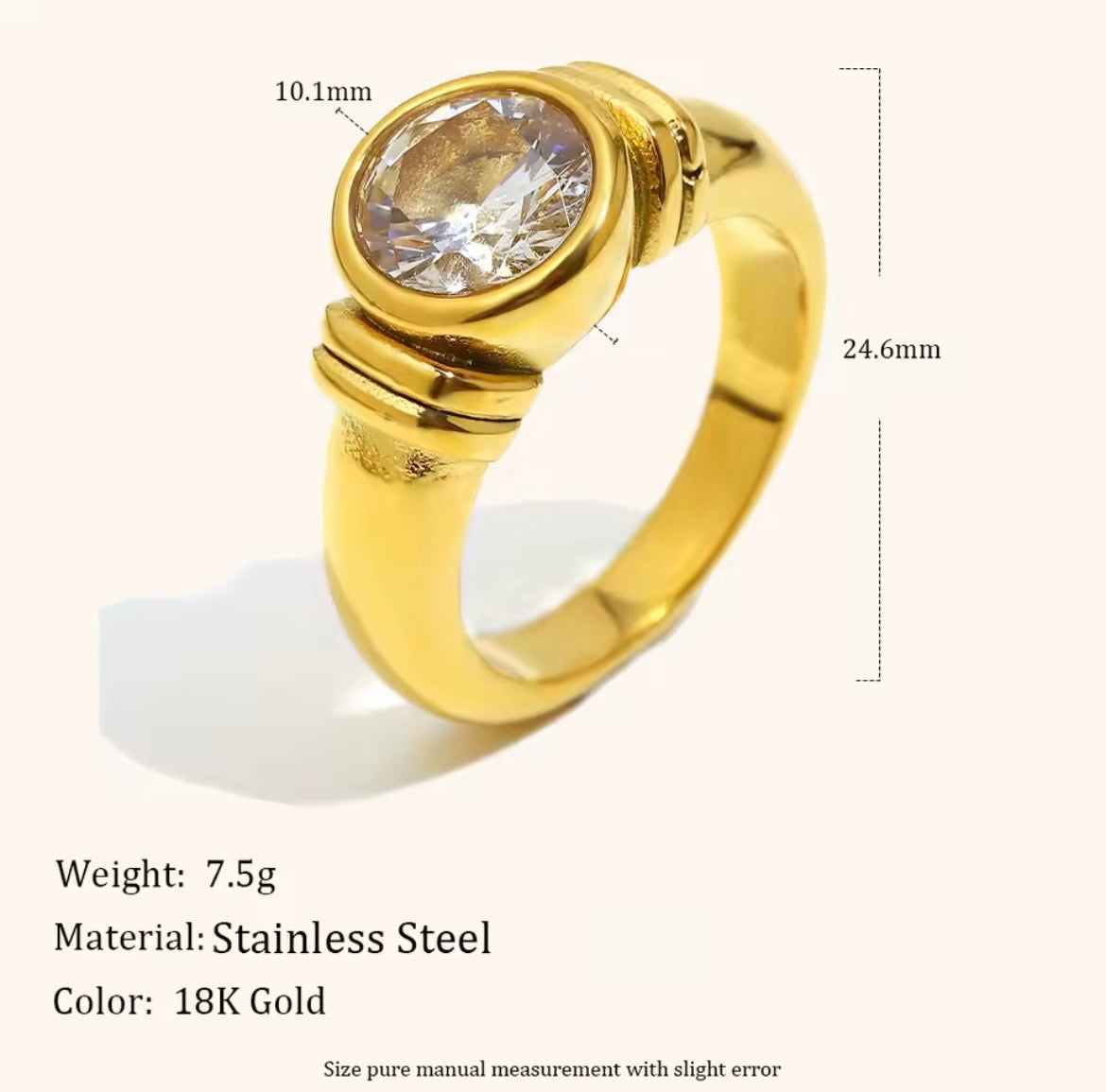 Luna Solitaire Ring – 18K Gold Plated Stainless Steel
