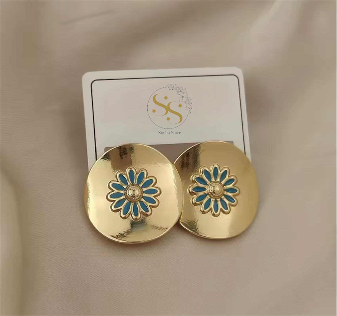 Golden Bloom Enamel Stud Earrings